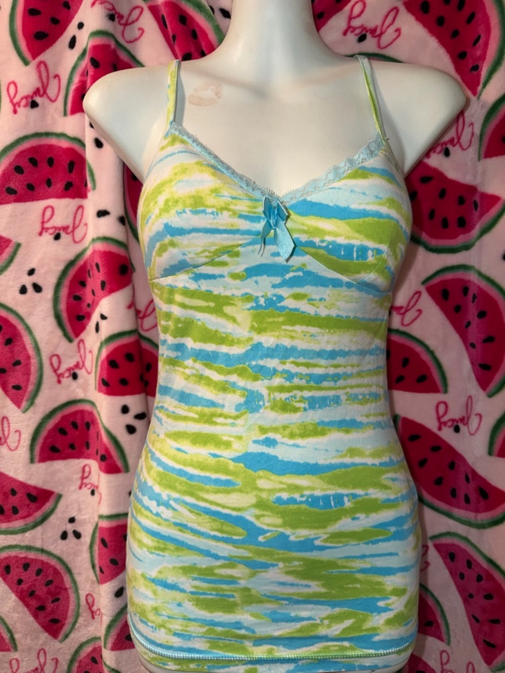 💚🩵 Candie's Tie-Dye Lace Trim Cami